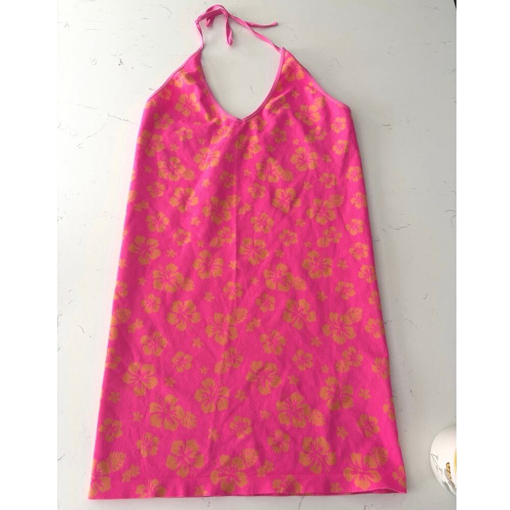 No boundaries neon pink ornge tropical Hawaiian mini dress XXL 19 halter summer